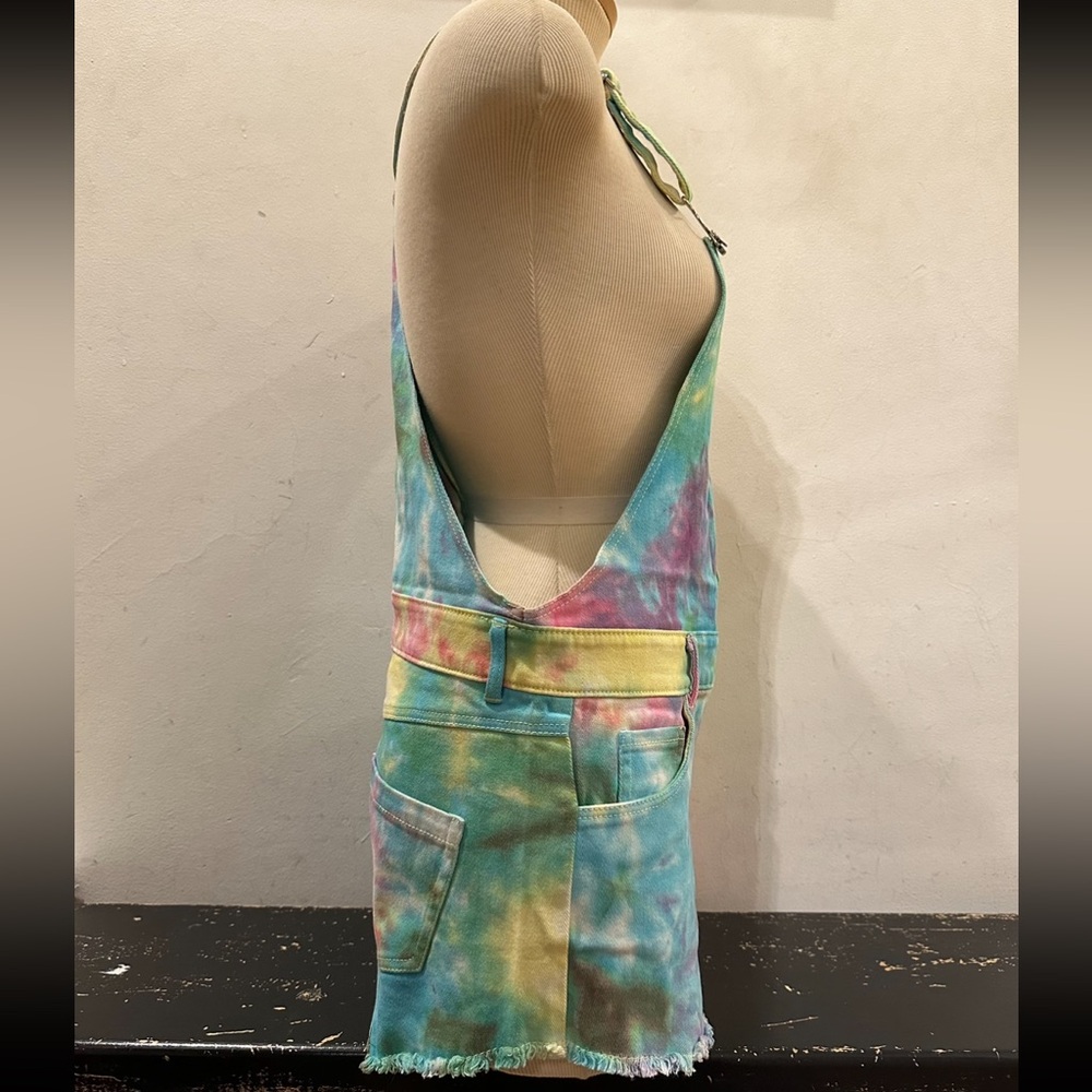 DV by Dolce Vita pastel rainbow tie dye overall shorts romper size S - Picture 3 of 9